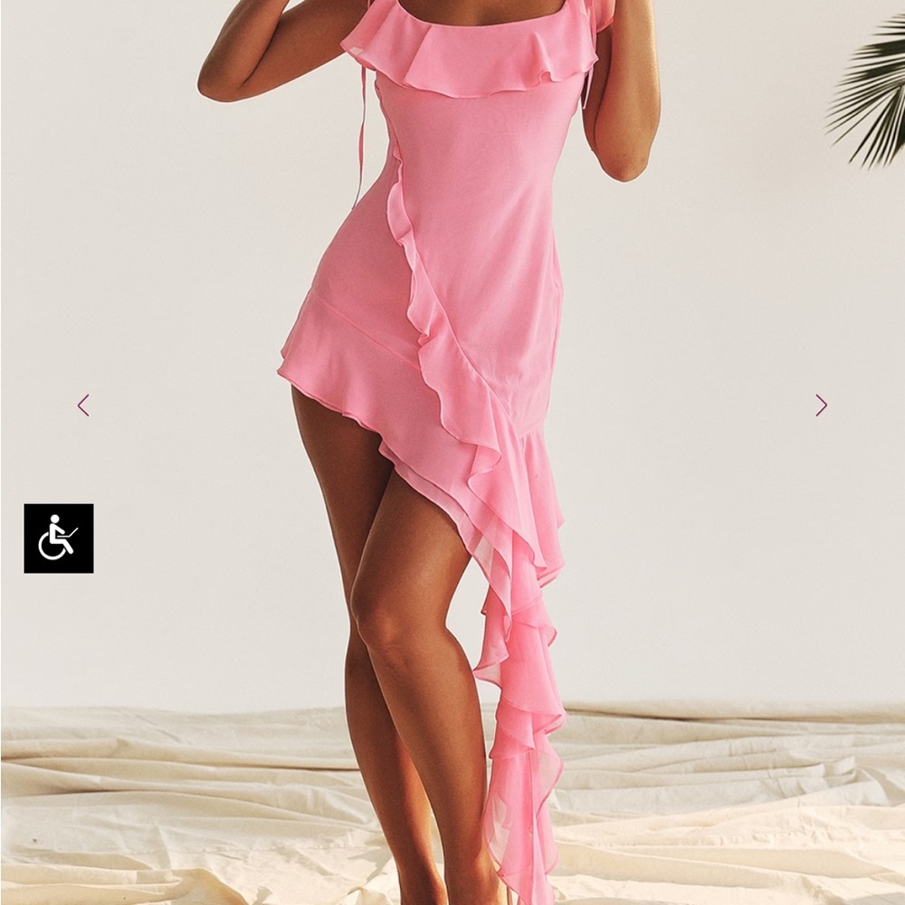 House of CB Marcia Ruffle Drape Asymmetric Minidress